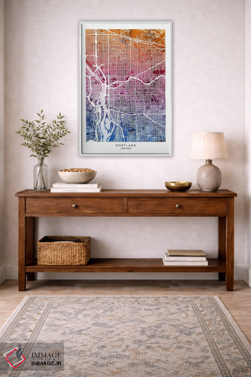 تابلو دکوراتیو نقشه پورتلند آبی-صورتی اثر مایکل تامپست - D3W