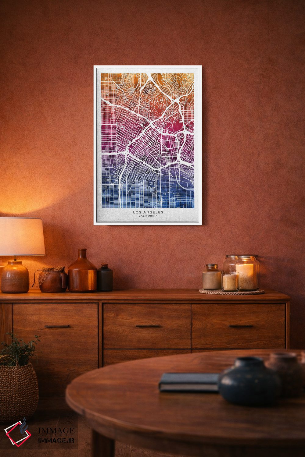 تابلو دکوراتیو نقشه لس آنجلس آبی-صورتی اثر مایکل تامپست - D3W