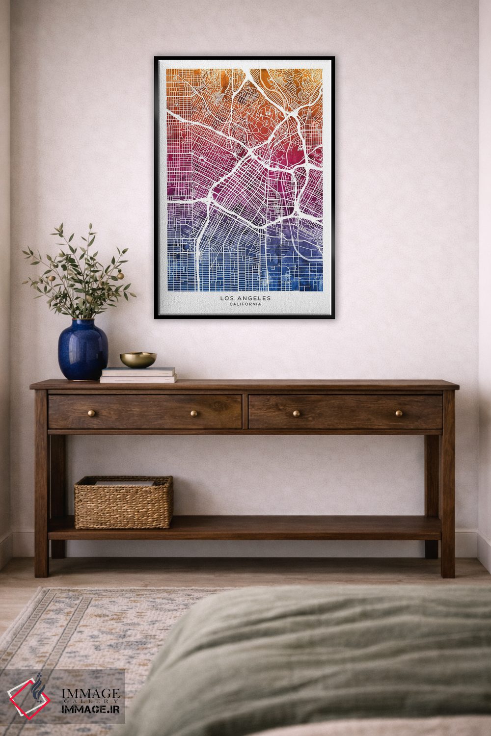 تابلو دکوراتیو نقشه لس آنجلس آبی-صورتی اثر مایکل تامپست - D4B