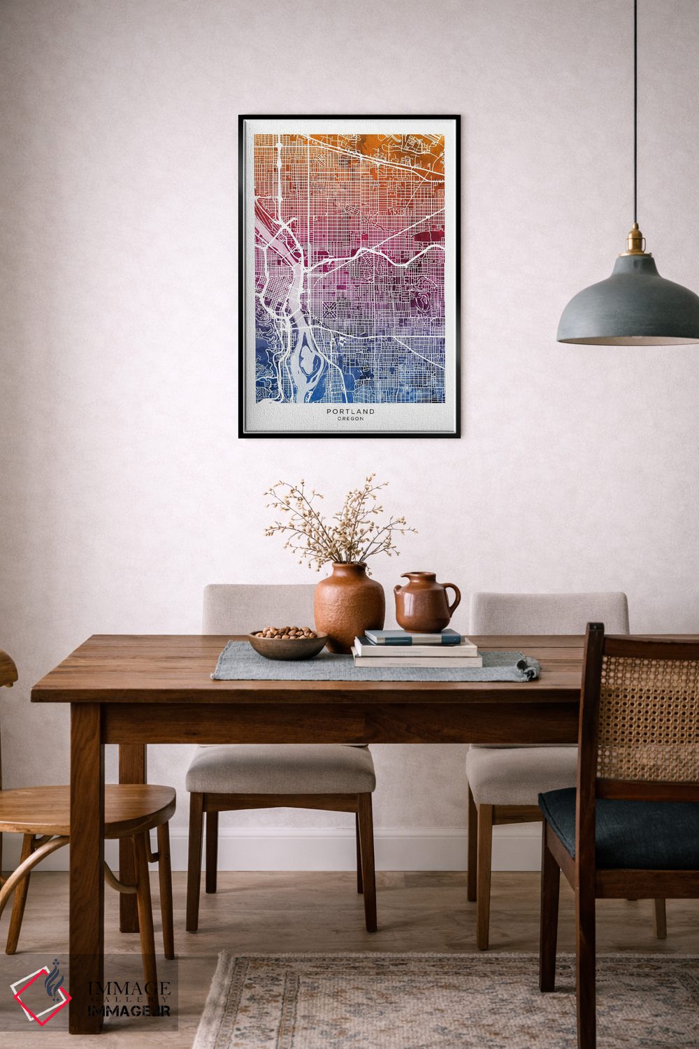 تابلو دکوراتیو نقشه پورتلند آبی-صورتی اثر مایکل تامپست - D6B