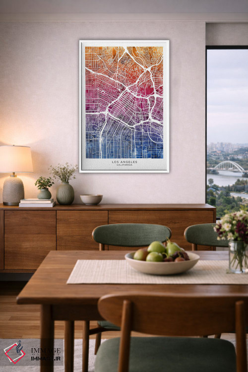 تابلو دکوراتیو نقشه لس آنجلس آبی-صورتی اثر مایکل تامپست - D5W