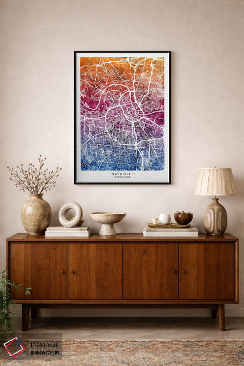 تابلو دکوراتیو نقشه نشویل آبی-صورتی اثر مایکل تامپست - D2B