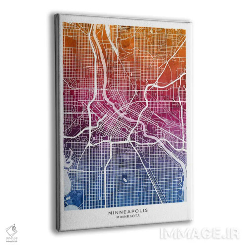 تابلو دکوراتیو نقشه مینیاپولیس آبی-صورتی اثر مایکل تامپست - نمای پرسپکتیو محصول