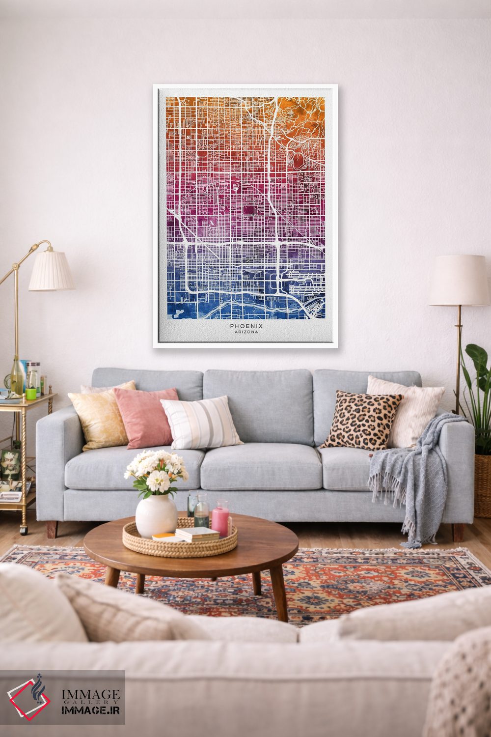 تابلو دکوراتیو نقشه فینیکس آبی-صورتی اثر مایکل تامپست - D1W