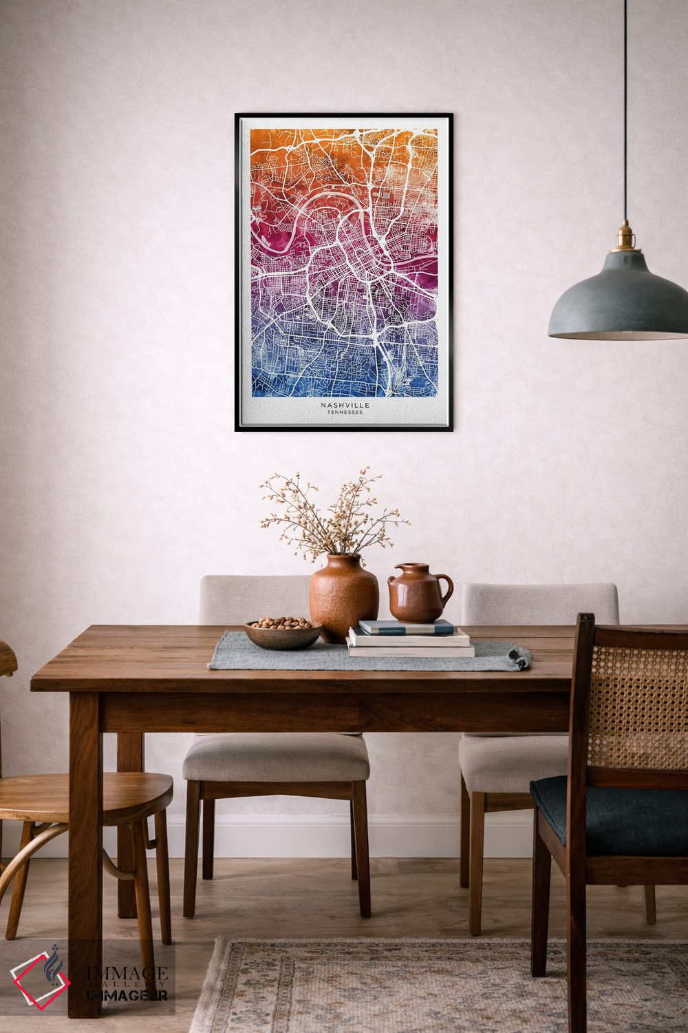 تابلو دکوراتیو نقشه نشویل آبی-صورتی اثر مایکل تامپست - D6B