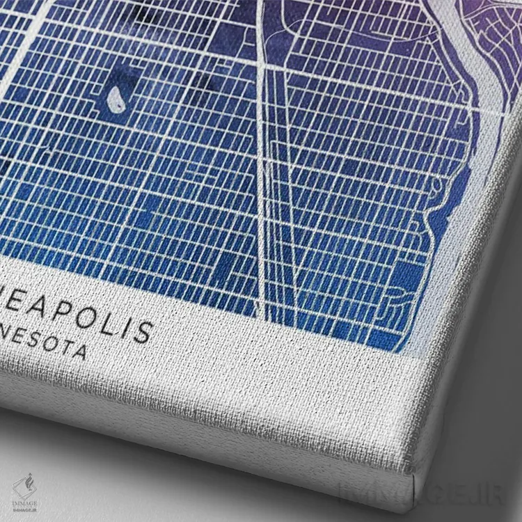 تابلو دکوراتیو نقشه مینیاپولیس آبی-صورتی اثر مایکل تامپست - نمای نزدیک بافت بوم