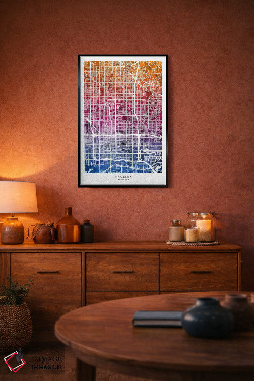 تابلو دکوراتیو نقشه فینیکس آبی-صورتی اثر مایکل تامپست - D4B