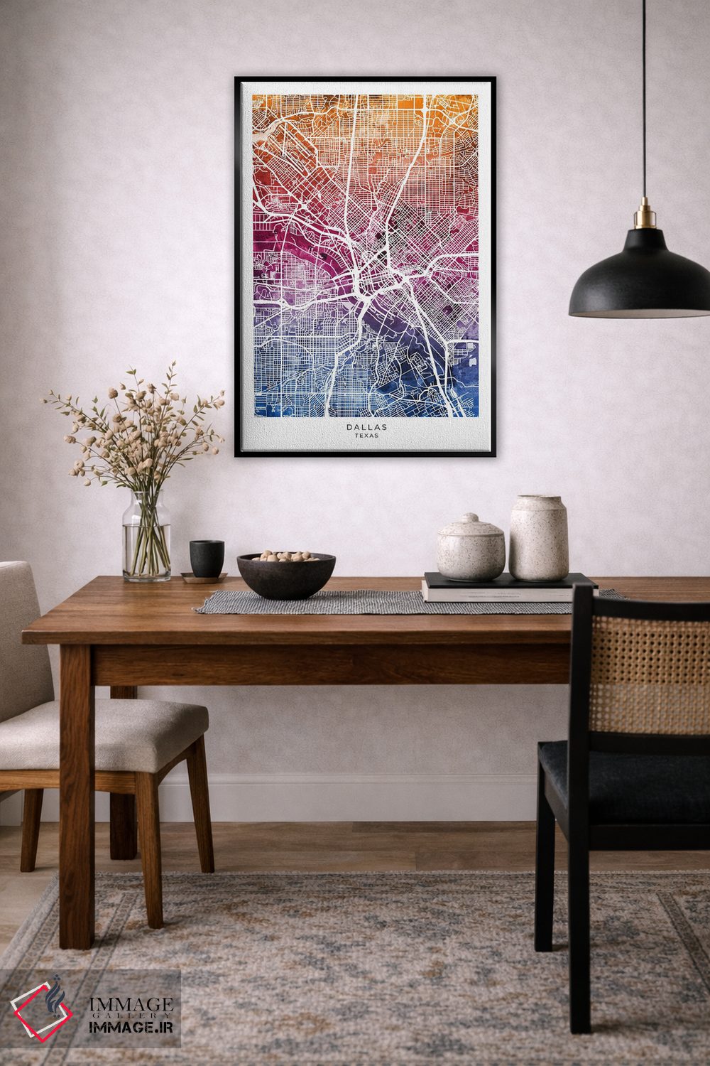 تابلو دکوراتیو نقشه دالاس تگزاس آبی-صورتی اثر مایکل تامپست - D5B