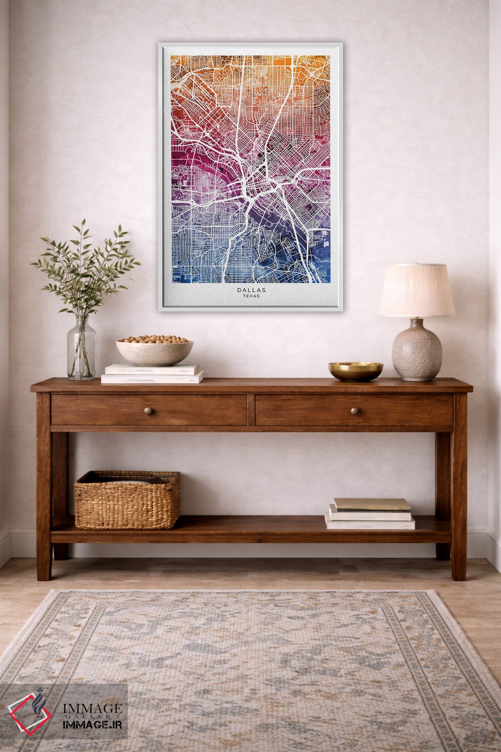 تابلو دکوراتیو نقشه دالاس تگزاس آبی-صورتی اثر مایکل تامپست - D4W