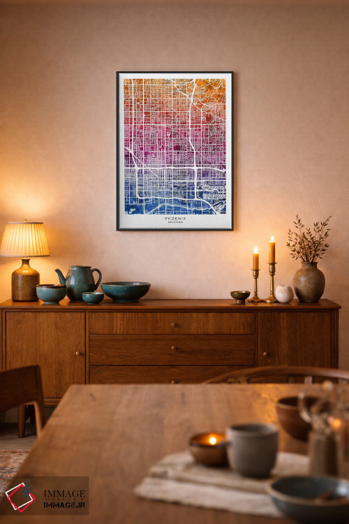 تابلو دکوراتیو نقشه فینیکس آبی-صورتی اثر مایکل تامپست - D6B