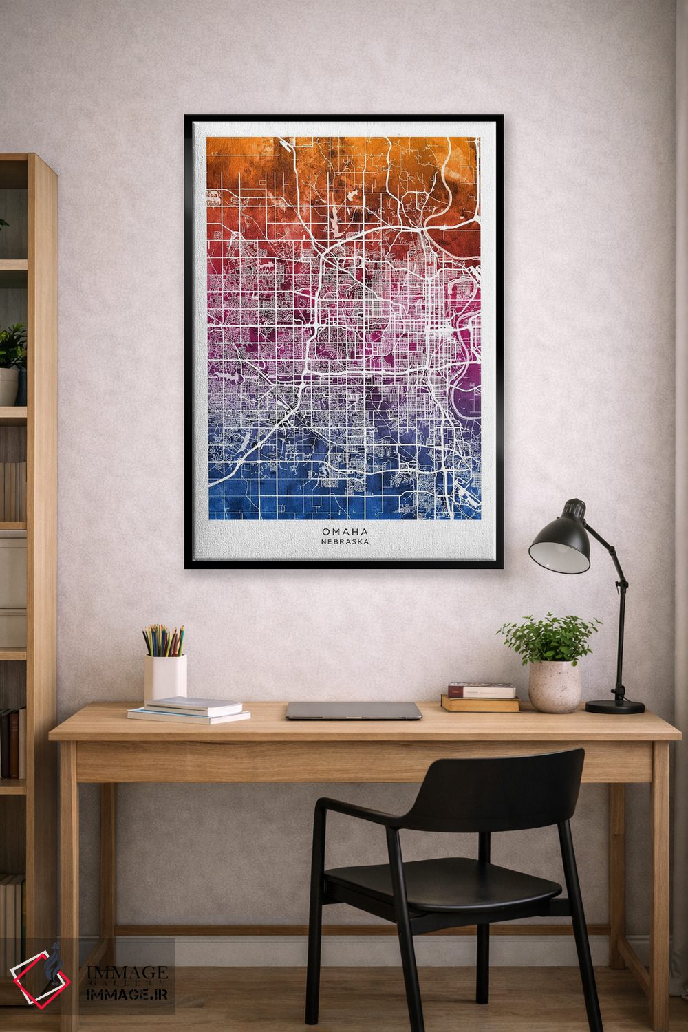 تابلو دکوراتیو نقشه اوماها آبی-صورتی اثر مایکل تامپست - D1B