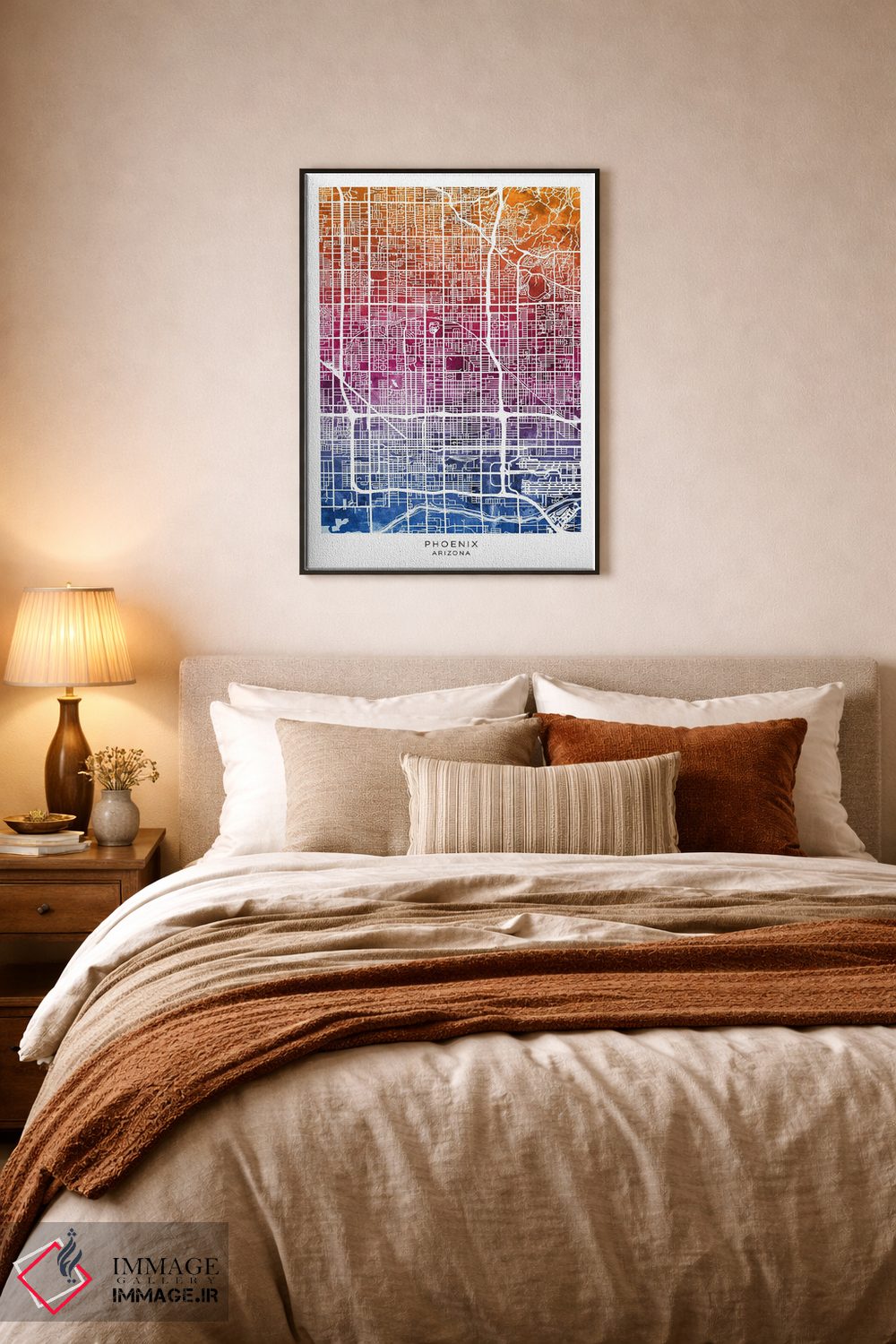 تابلو دکوراتیو نقشه فینیکس آبی-صورتی اثر مایکل تامپست - D5B