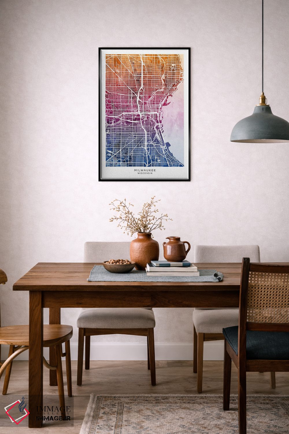 تابلو دکوراتیو نقشه میلواکی آبی-صورتی اثر مایکل تامپست - D5B