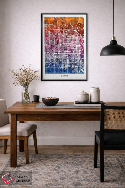 تابلو دکوراتیو نقشه اوماها آبی-صورتی اثر مایکل تامپست - D6B
