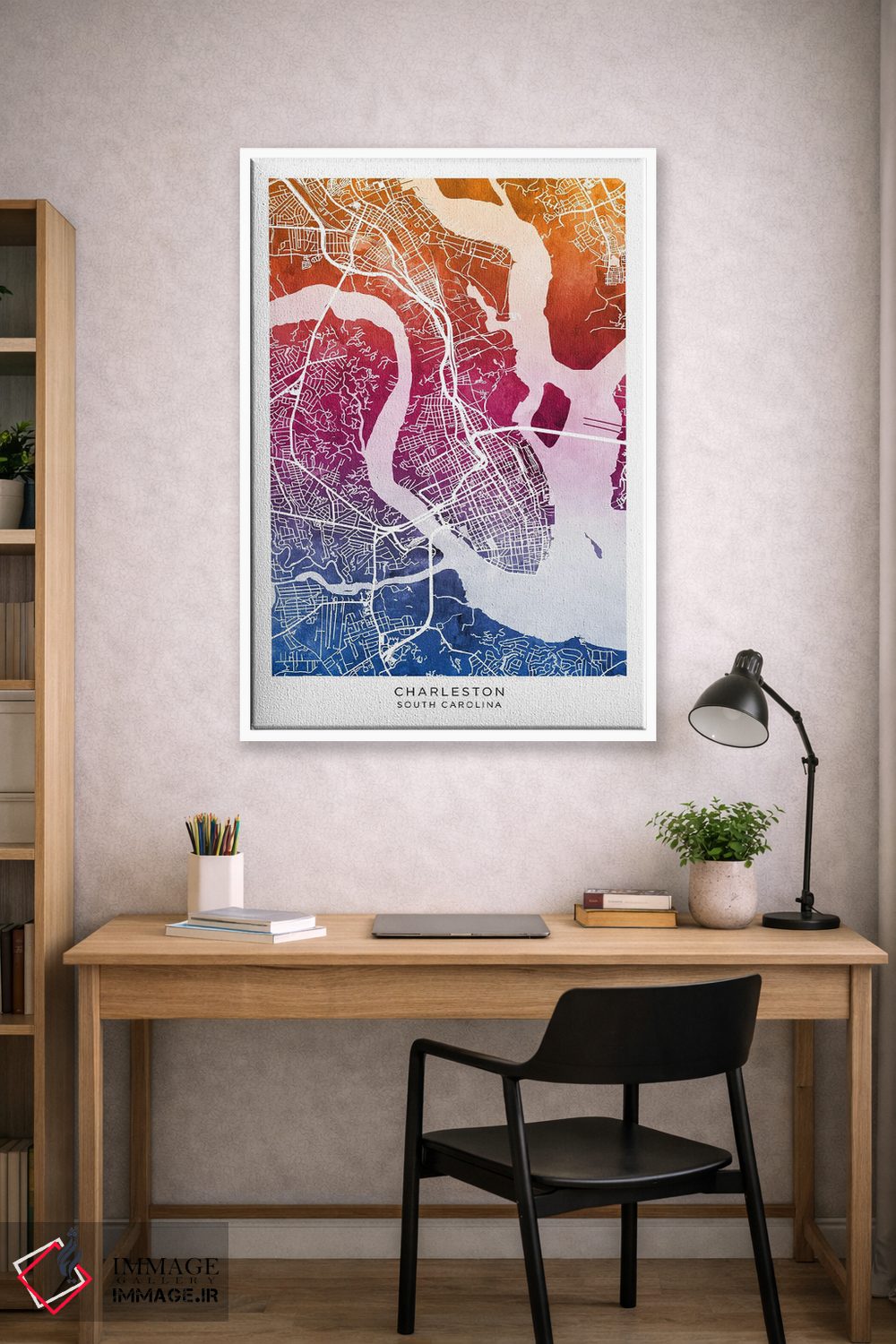 تابلو دکوراتیو نقشه چارلستون آبی-صورتی اثر مایکل تامپست - D1W