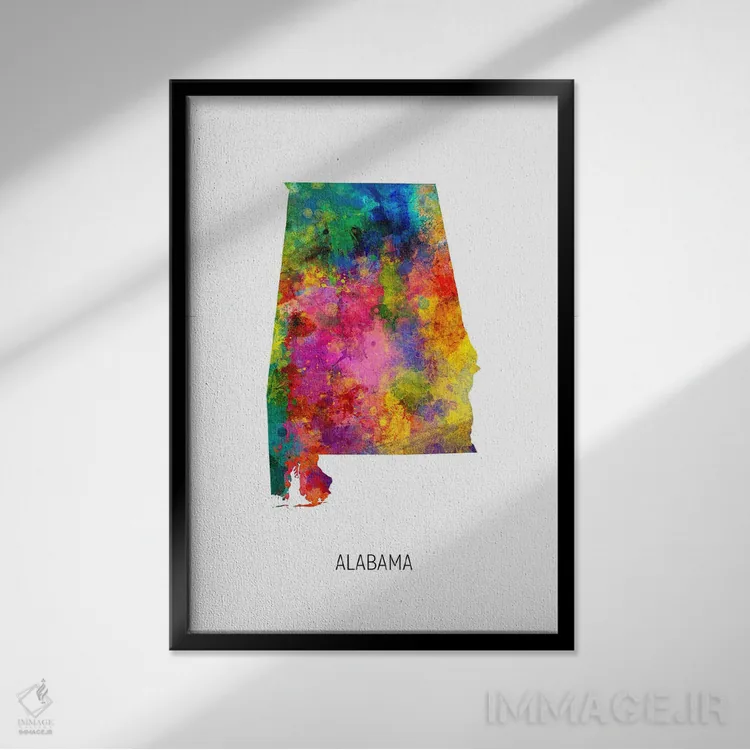 تابلو دکوراتیو نقشه آلاباما اثر مایکل تامپست - نمای قابدار مشکی