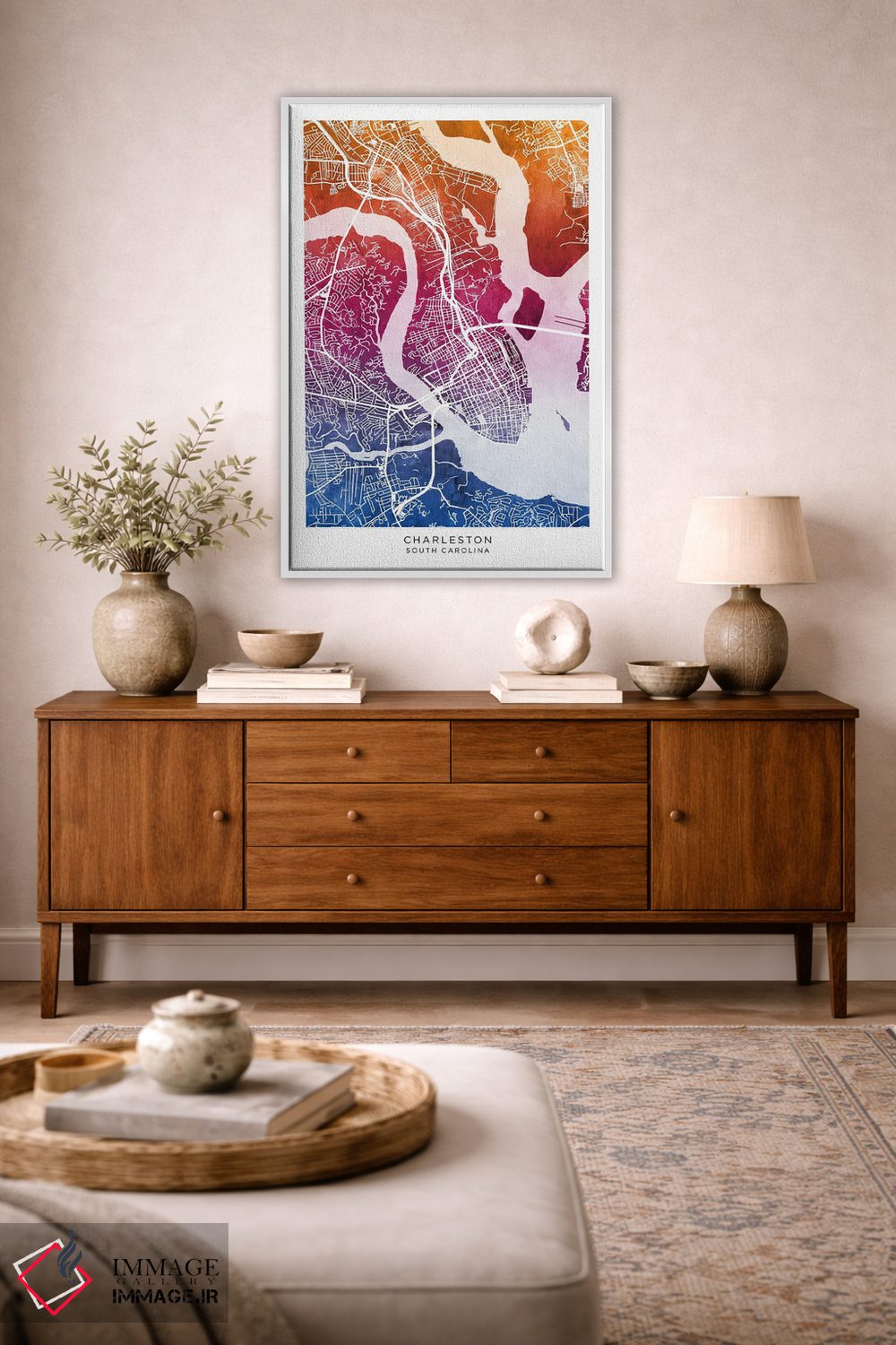 تابلو دکوراتیو نقشه چارلستون آبی-صورتی اثر مایکل تامپست - D2W