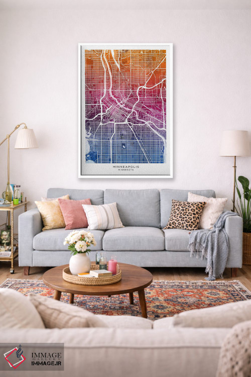 تابلو دکوراتیو نقشه مینیاپولیس آبی-صورتی اثر مایکل تامپست - D1W