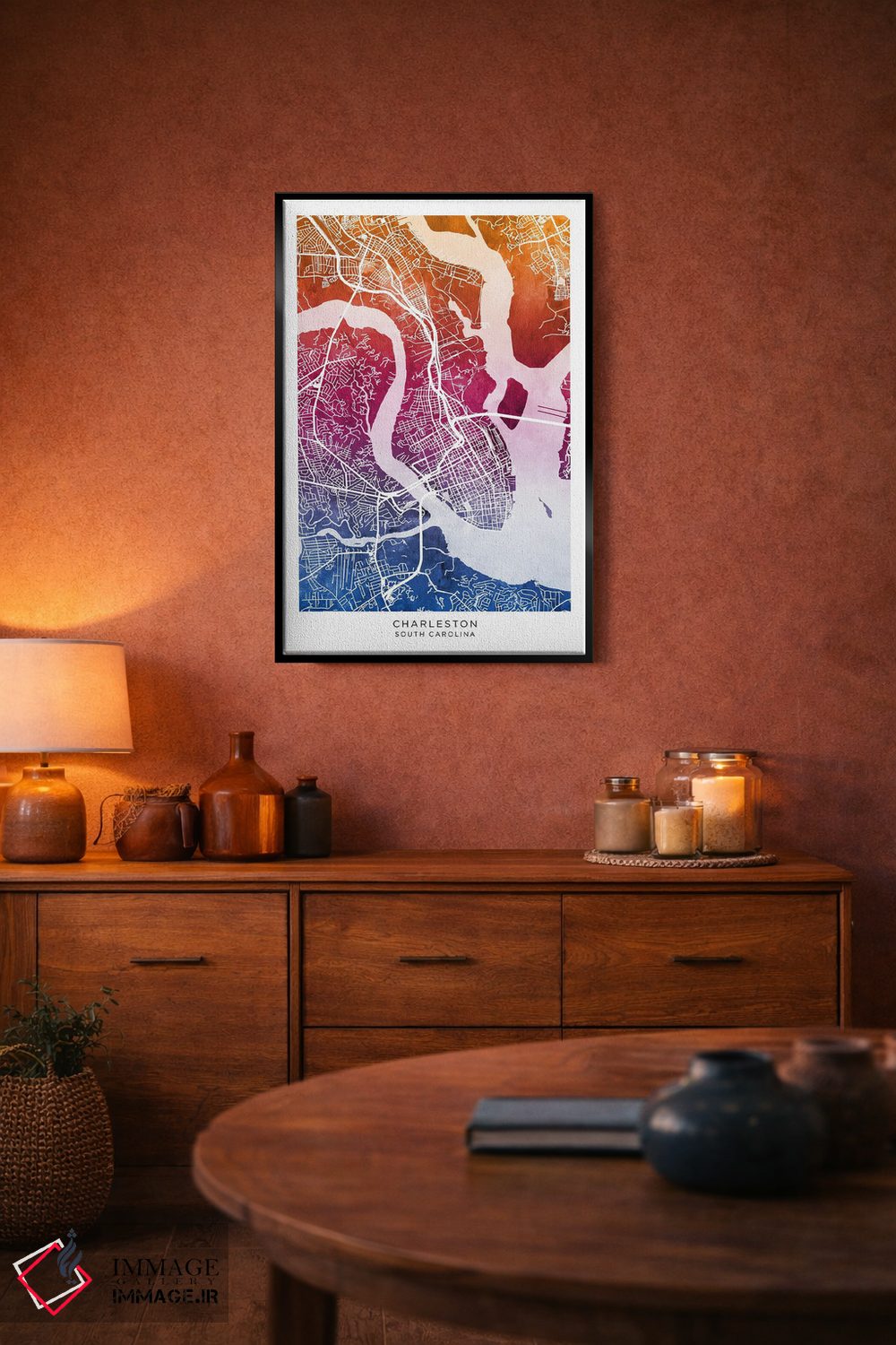 تابلو دکوراتیو نقشه چارلستون آبی-صورتی اثر مایکل تامپست - D5B