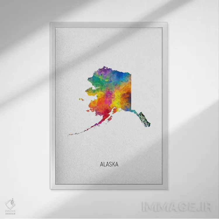 تابلو دکوراتیو نقشه آلاسکا اثر مایکل تامپست - نمای قابدار سفید