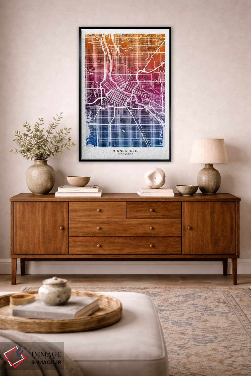 تابلو دکوراتیو نقشه مینیاپولیس آبی-صورتی اثر مایکل تامپست - D4B