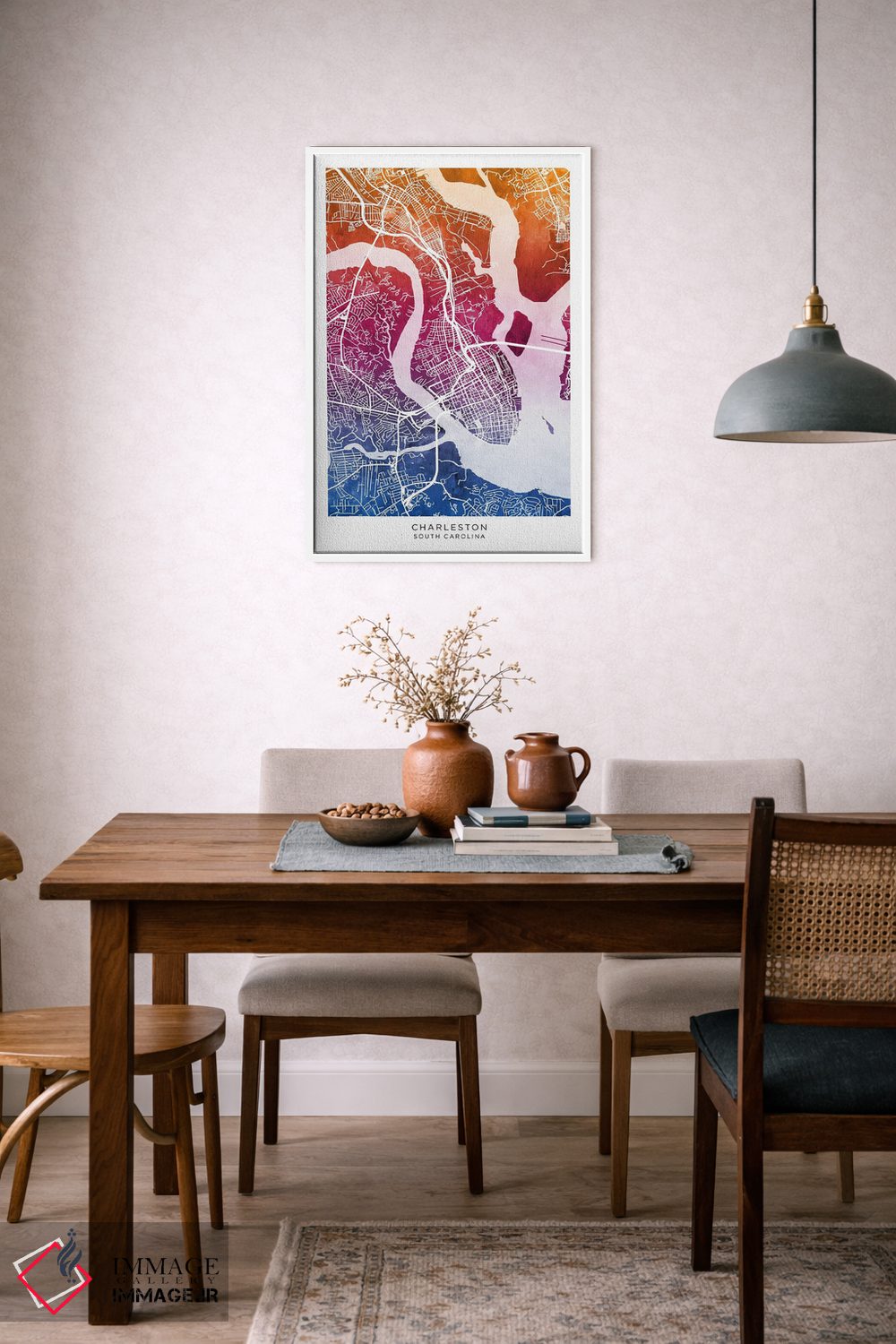 تابلو دکوراتیو نقشه چارلستون آبی-صورتی اثر مایکل تامپست - D6W