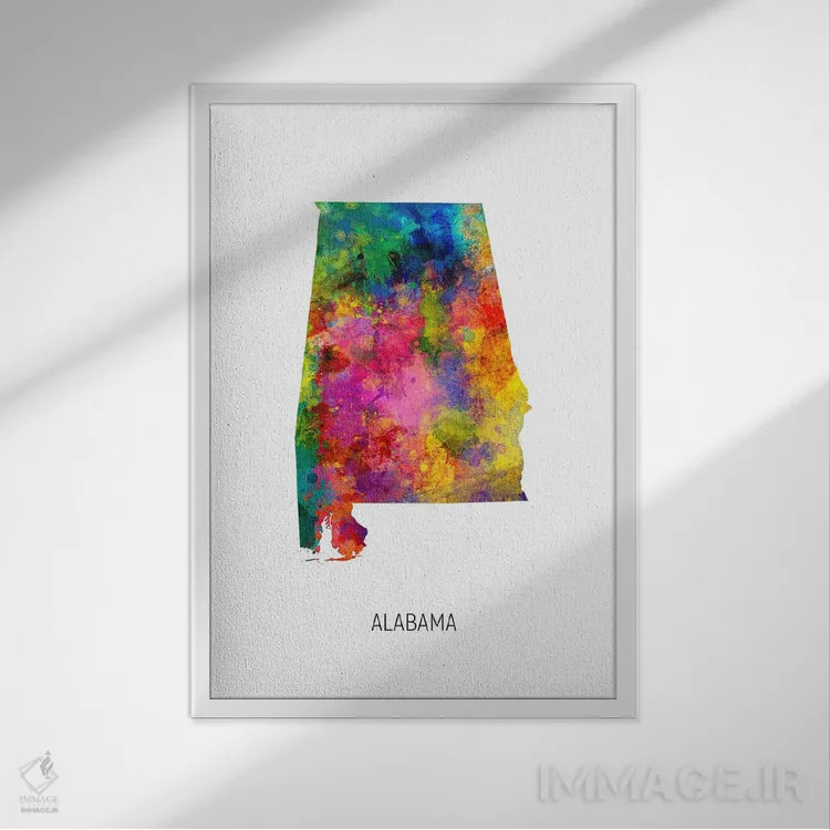 تابلو دکوراتیو نقشه آلاباما اثر مایکل تامپست - نمای قابدار سفید