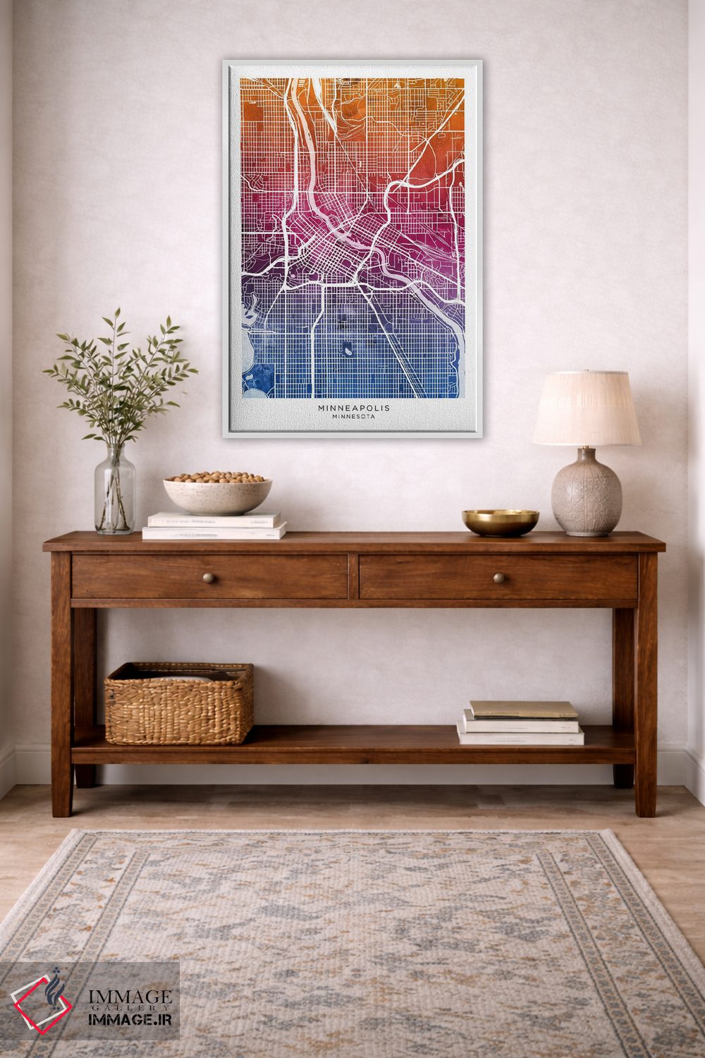 تابلو دکوراتیو نقشه مینیاپولیس آبی-صورتی اثر مایکل تامپست - D2W