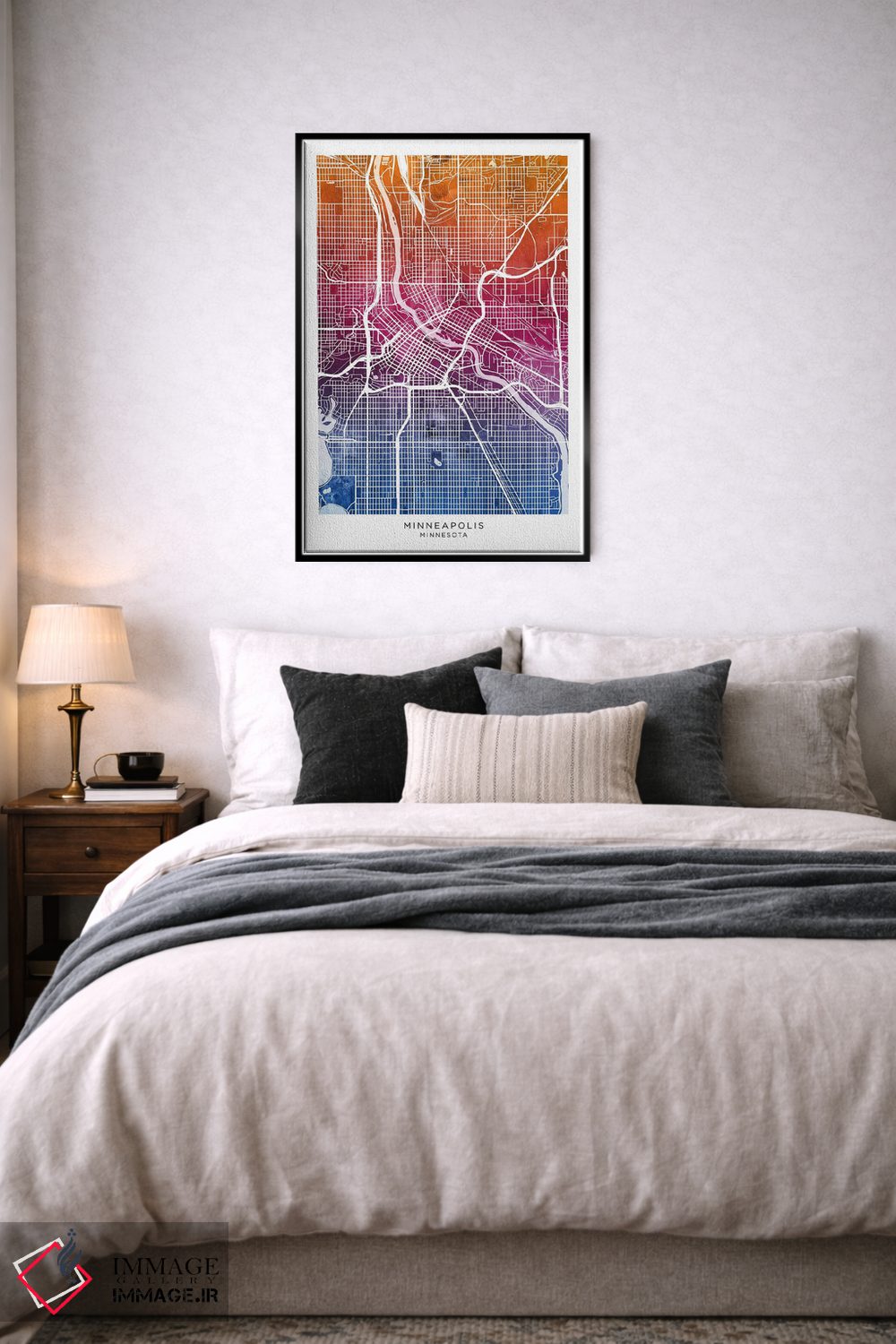تابلو دکوراتیو نقشه مینیاپولیس آبی-صورتی اثر مایکل تامپست - D6B