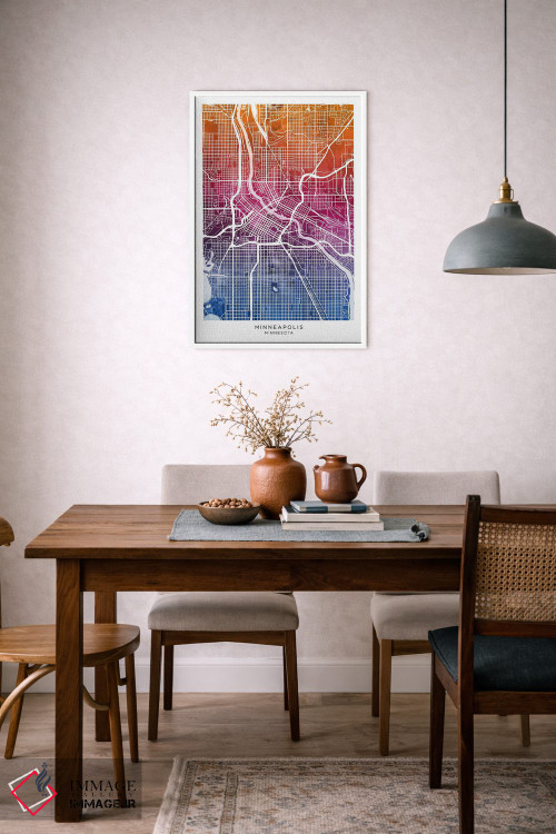 تابلو دکوراتیو نقشه مینیاپولیس آبی-صورتی اثر مایکل تامپست - D5W