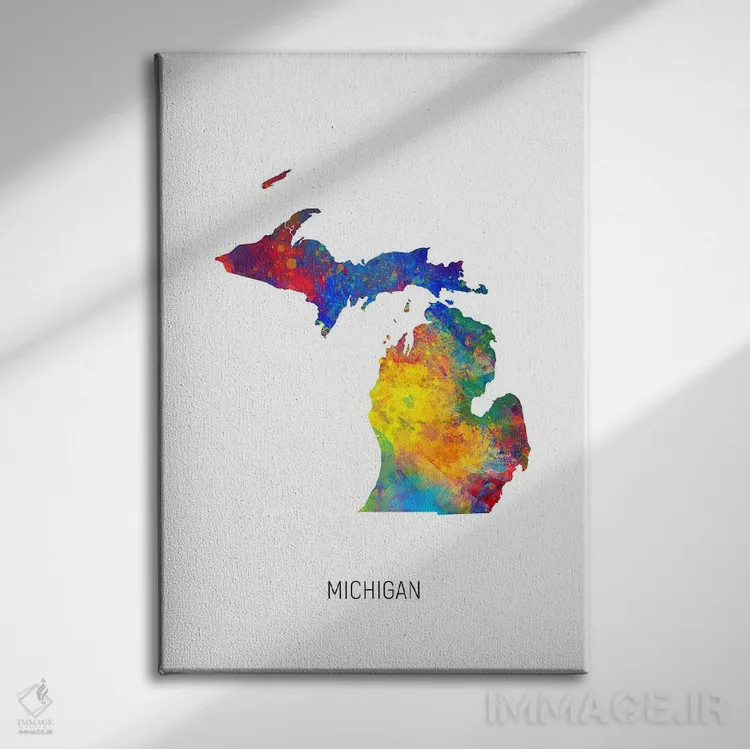 تابلو دکوراتیو نقشه میشیگان اثر مایکل تامپست - نمای روبهرو روی دیوار