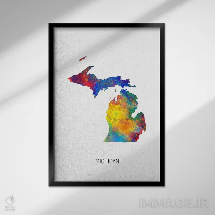 تابلو دکوراتیو نقشه میشیگان اثر مایکل تامپست - نمای قابدار مشکی