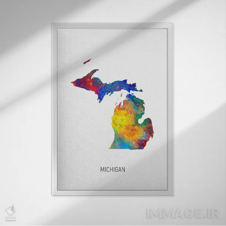 تابلو دکوراتیو نقشه میشیگان اثر مایکل تامپست - نمای قابدار سفید