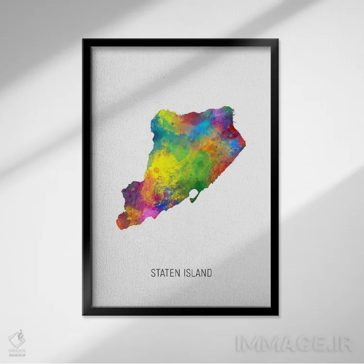 تابلو دکوراتیو نقشه استتن آیلند اثر مایکل تامپست - نمای قابدار مشکی