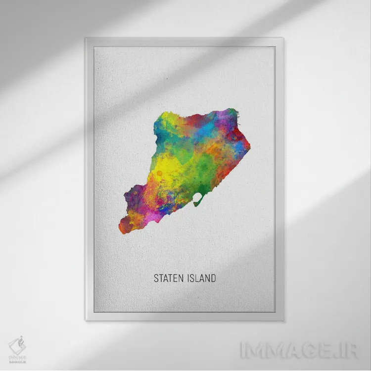 تابلو دکوراتیو نقشه استتن آیلند اثر مایکل تامپست - نمای قابدار سفید