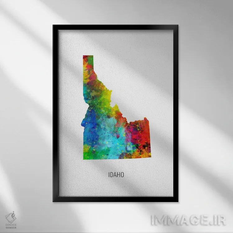 تابلو دکوراتیو نقشه آیداهو اثر مایکل تامپست - نمای قابدار مشکی