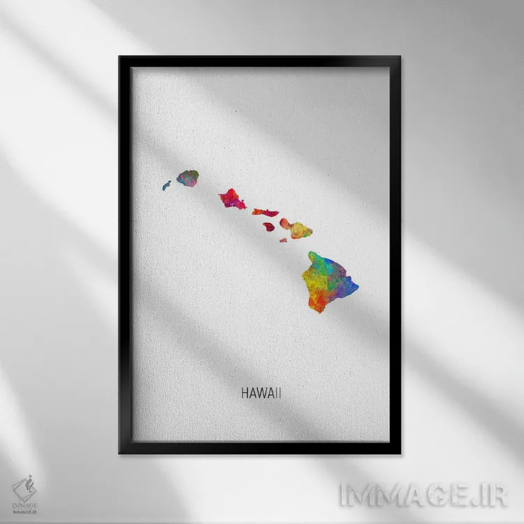 تابلو دکوراتیو نقشه هاوایی اثر مایکل تامپست - نمای قابدار مشکی