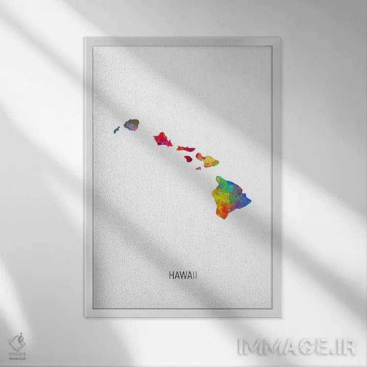 تابلو دکوراتیو نقشه هاوایی اثر مایکل تامپست - نمای قابدار سفید