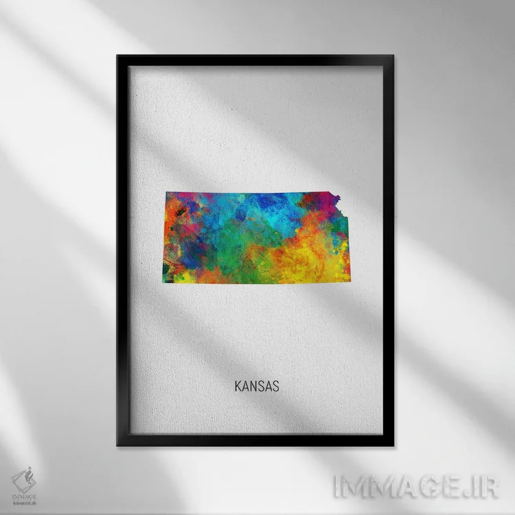 تابلو دکوراتیو نقشه کانزاس اثر مایکل تامپست - نمای قابدار مشکی