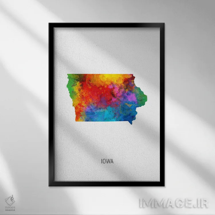 تابلو دکوراتیو نقشه آیووا اثر مایکل تامپست - نمای قابدار مشکی