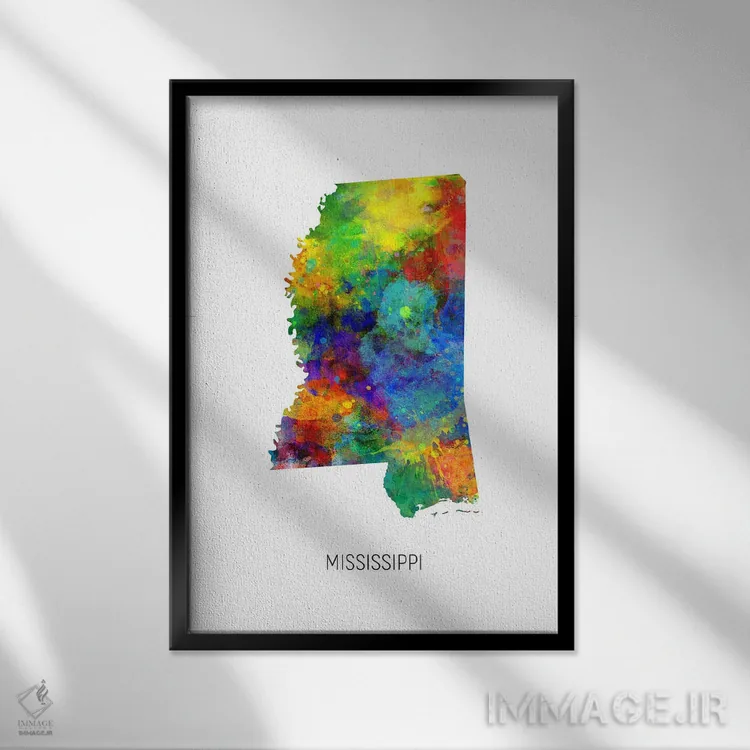 تابلو دکوراتیو نقشه میسی سی پی اثر مایکل تامپست - نمای قابدار مشکی