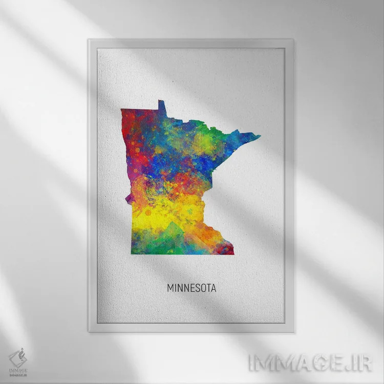 تابلو دکوراتیو نقشه مینه سوتا اثر مایکل تامپست - نمای قابدار سفید