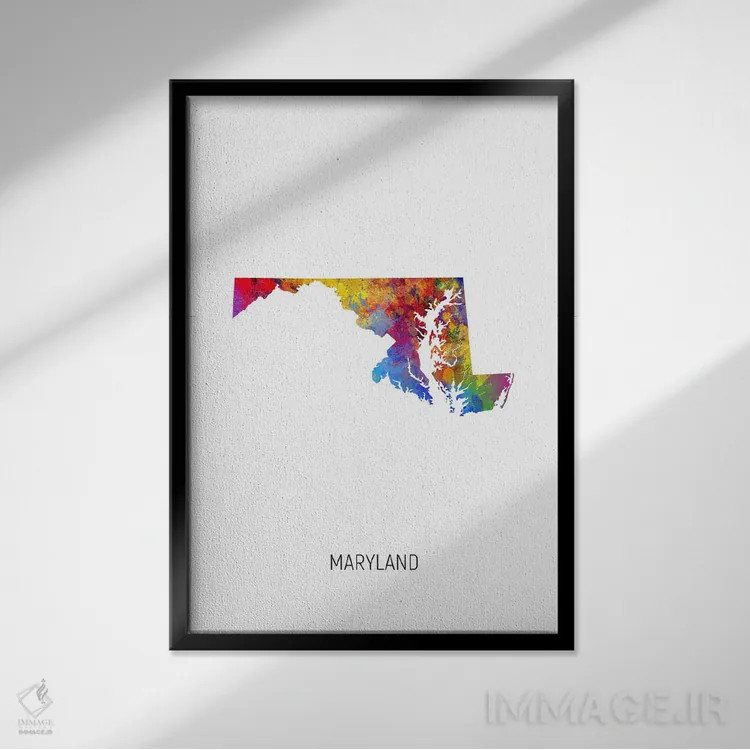تابلو دکوراتیو نقشه مریلند اثر مایکل تامپست - نمای قابدار مشکی