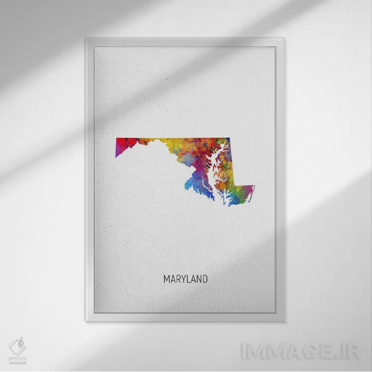 تابلو دکوراتیو نقشه مریلند اثر مایکل تامپست - نمای قابدار سفید