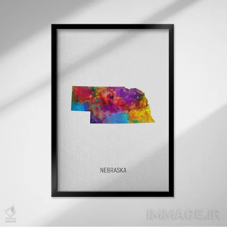 تابلو دکوراتیو نقشه نبراسکا اثر مایکل تامپست - نمای قابدار مشکی