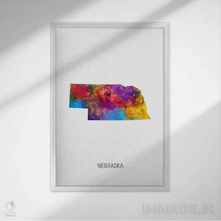 تابلو دکوراتیو نقشه نبراسکا اثر مایکل تامپست - نمای قابدار سفید
