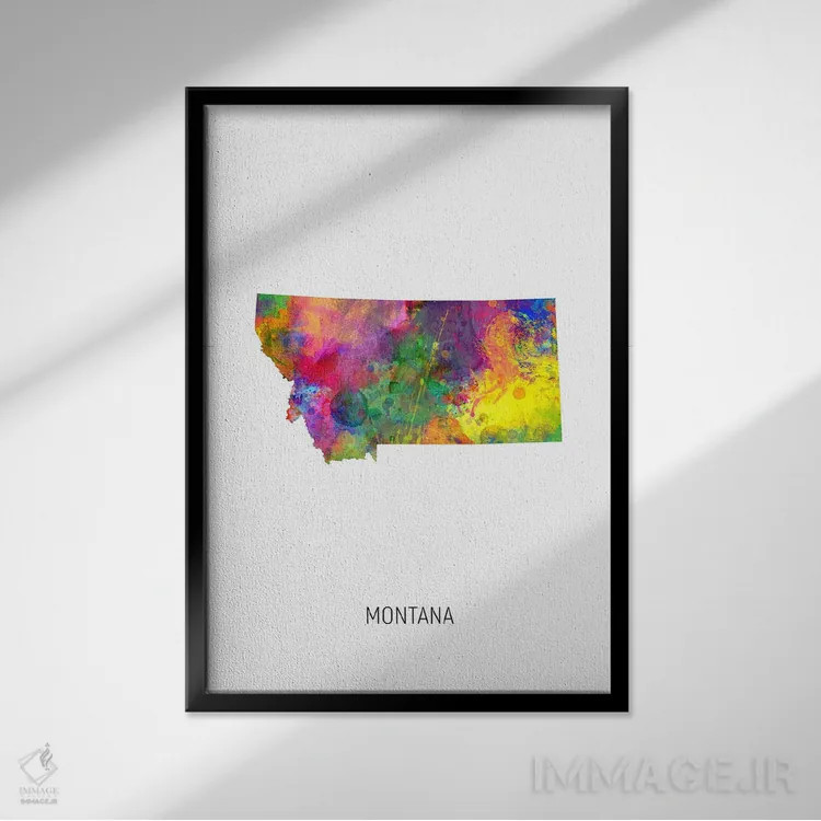 تابلو دکوراتیو نقشه مونتانا اثر مایکل تامپست - نمای قابدار مشکی