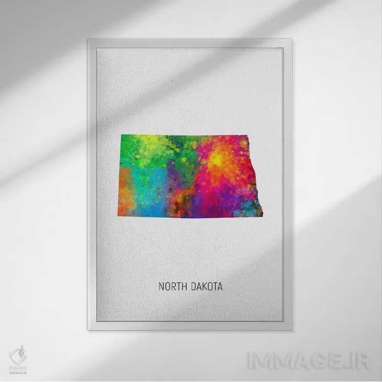تابلو دکوراتیو نقشه داکوتای شمالی اثر مایکل تامپست - نمای قابدار سفید