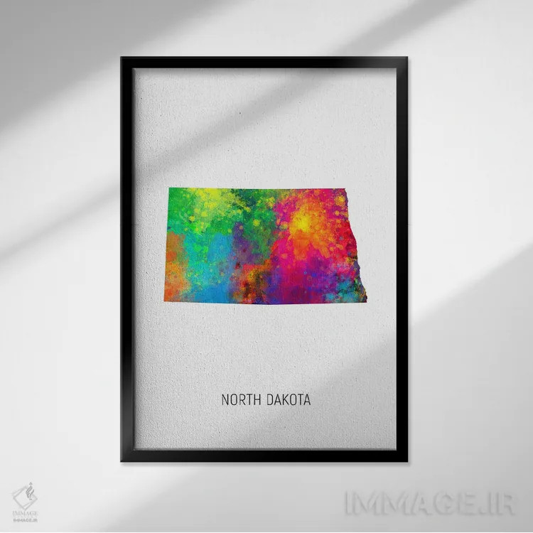 تابلو دکوراتیو نقشه داکوتای شمالی اثر مایکل تامپست - نمای قابدار مشکی
