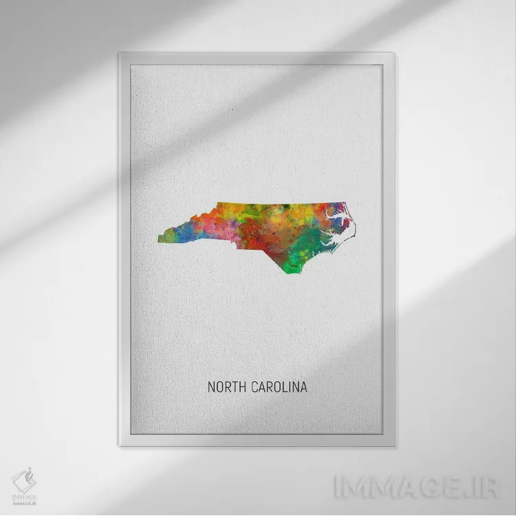 تابلو دکوراتیو نقشه کارولینای شمالی اثر مایکل تامپست - نمای قابدار سفید